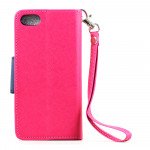 Wholesale iPhone 5S 5 Diary Flip Leather Wallet Case w Stand and Strap (Hot Pink Blue)